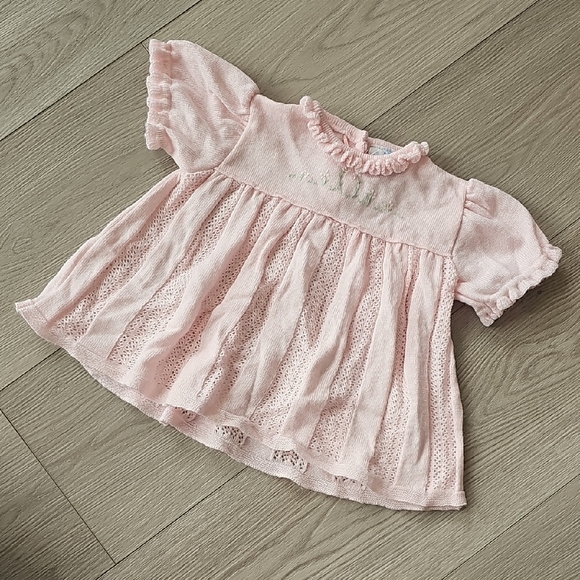 Vintage Ja. nor Knit Delicate Pointelle Light Pink Floral Embroidered Dress, 18m - Picture 1 of 10